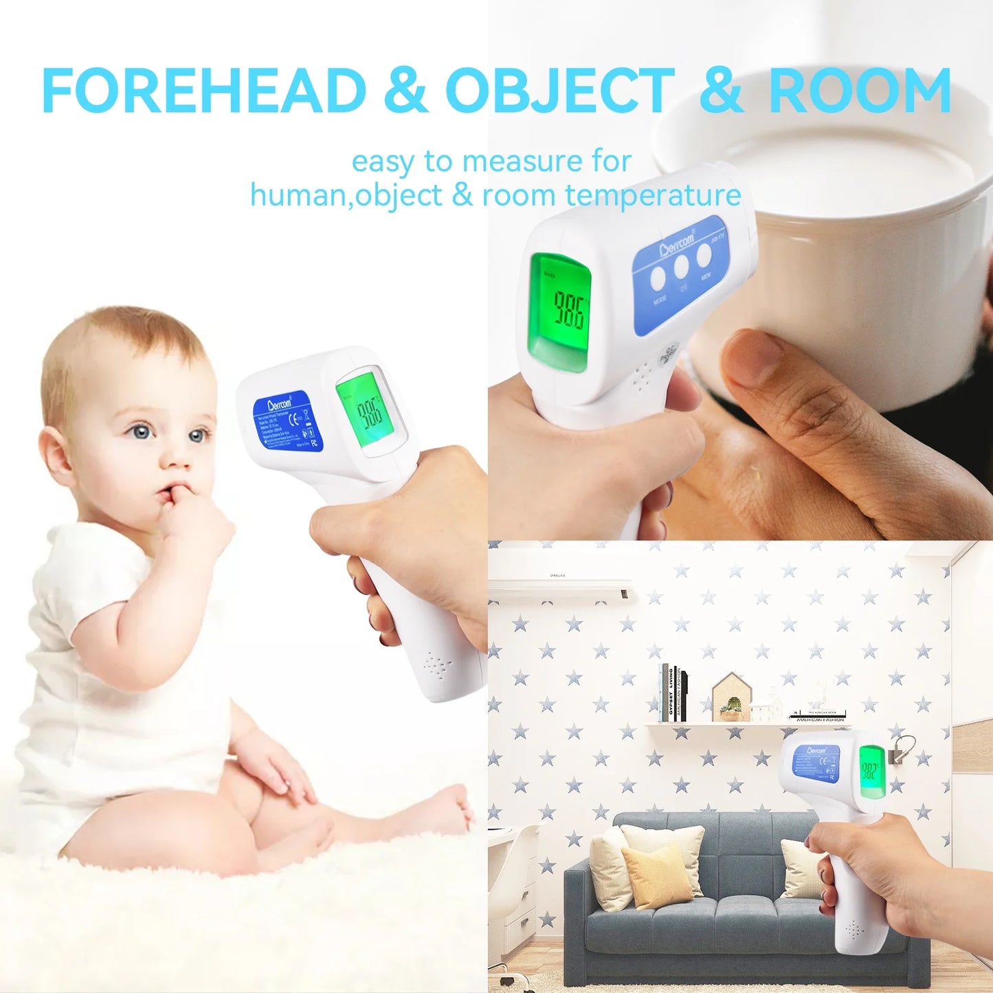 Non-Contact Infrared Forehead Thermometer Digital Thermometer 3 in 1 for Baby and Adult Non-Touch Baby Thermometer with Fever Warning
