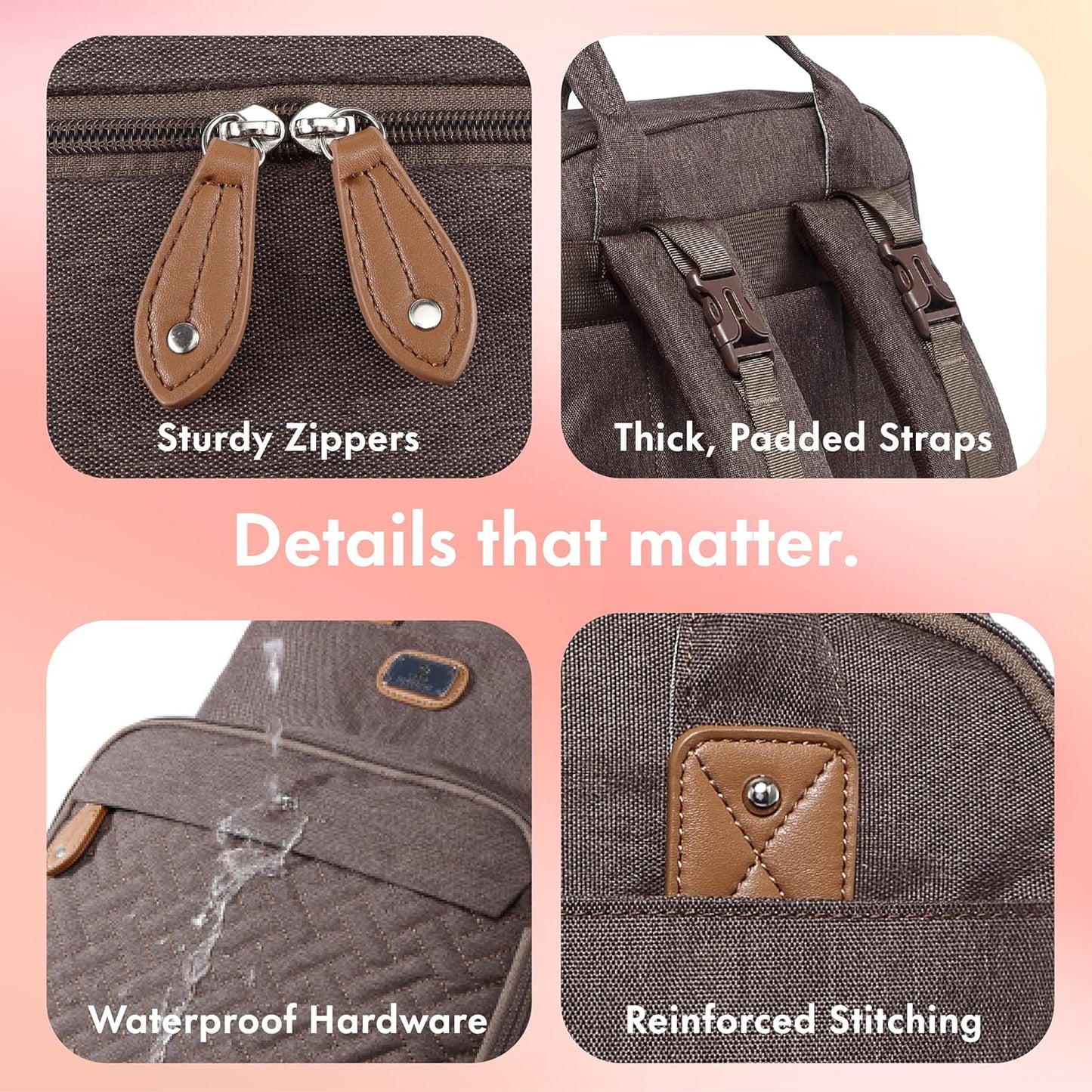 Diaper Bag Backpack with Changing Pad, Pacifier Holder & Stroller Straps – Large Unisex Baby Bag