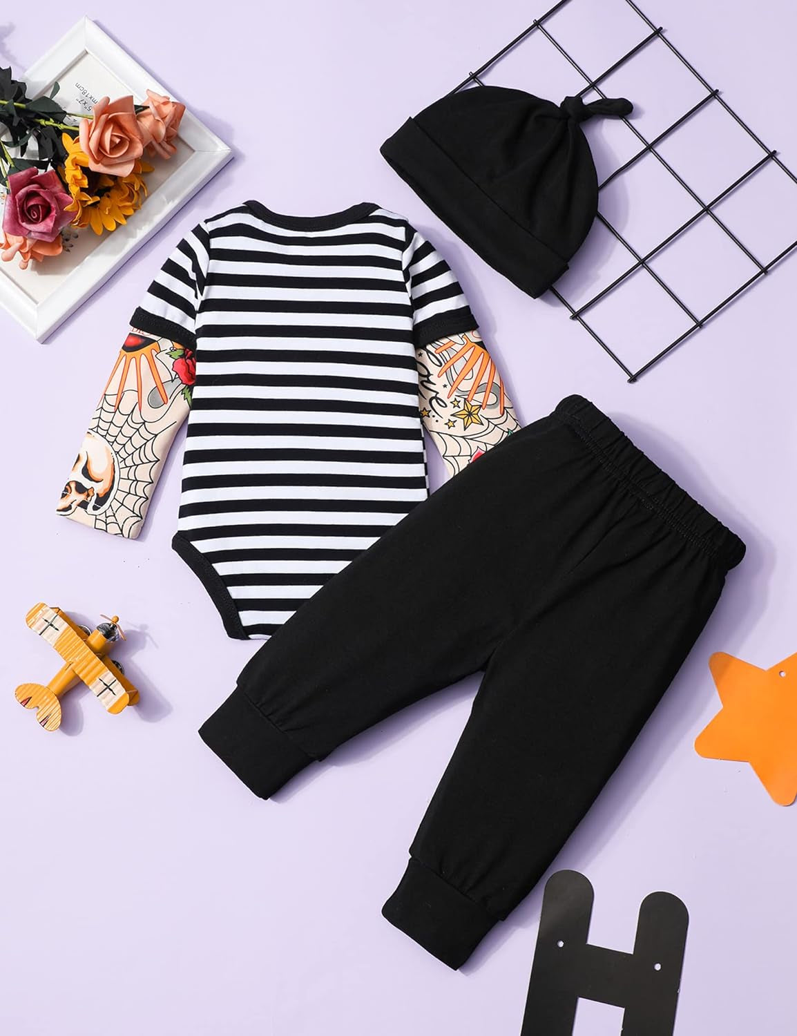 Baby Boy Clothes – Tattoo Sleeve Romper, Pants & Bodysuit | Funny 3PCS Infant Outfit Set