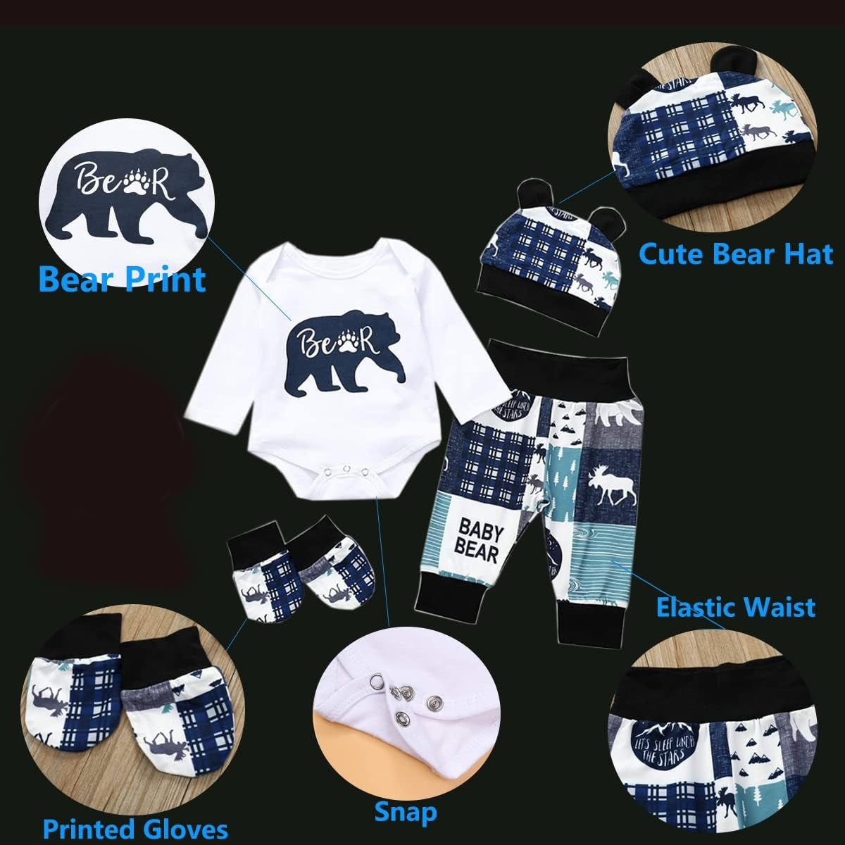 Adorable 3-Piece Baby Boy Outfit Set for Fall/Winter: Long Sleeve Romper, Pants, and Hat! Perfect for Your Little One!