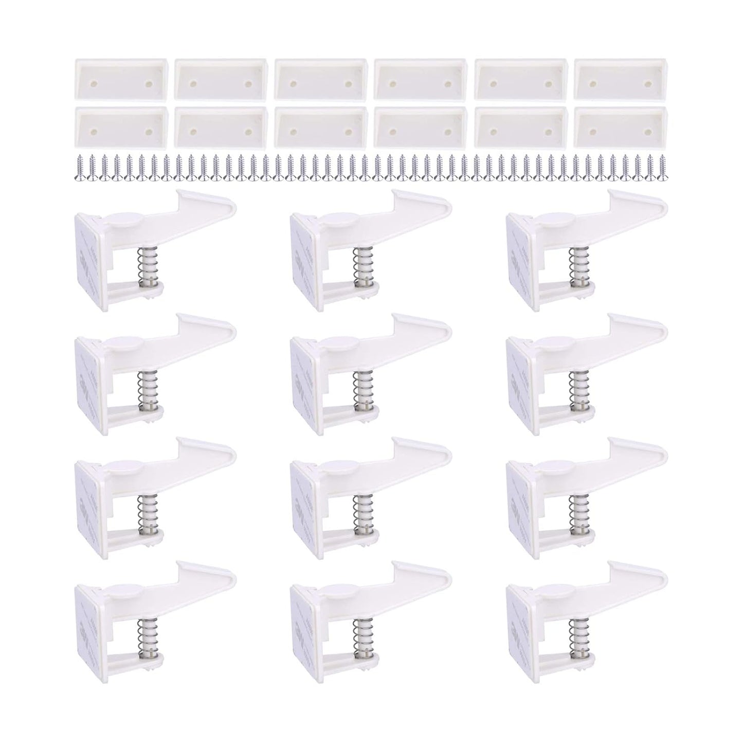 Cabinet Locks Child Safety Latches - 12 Pack Baby Proofing Cabinets Drawer Lock Adhesive Latch for Kids Proof Drawers No Drilling Tools Needed (White)