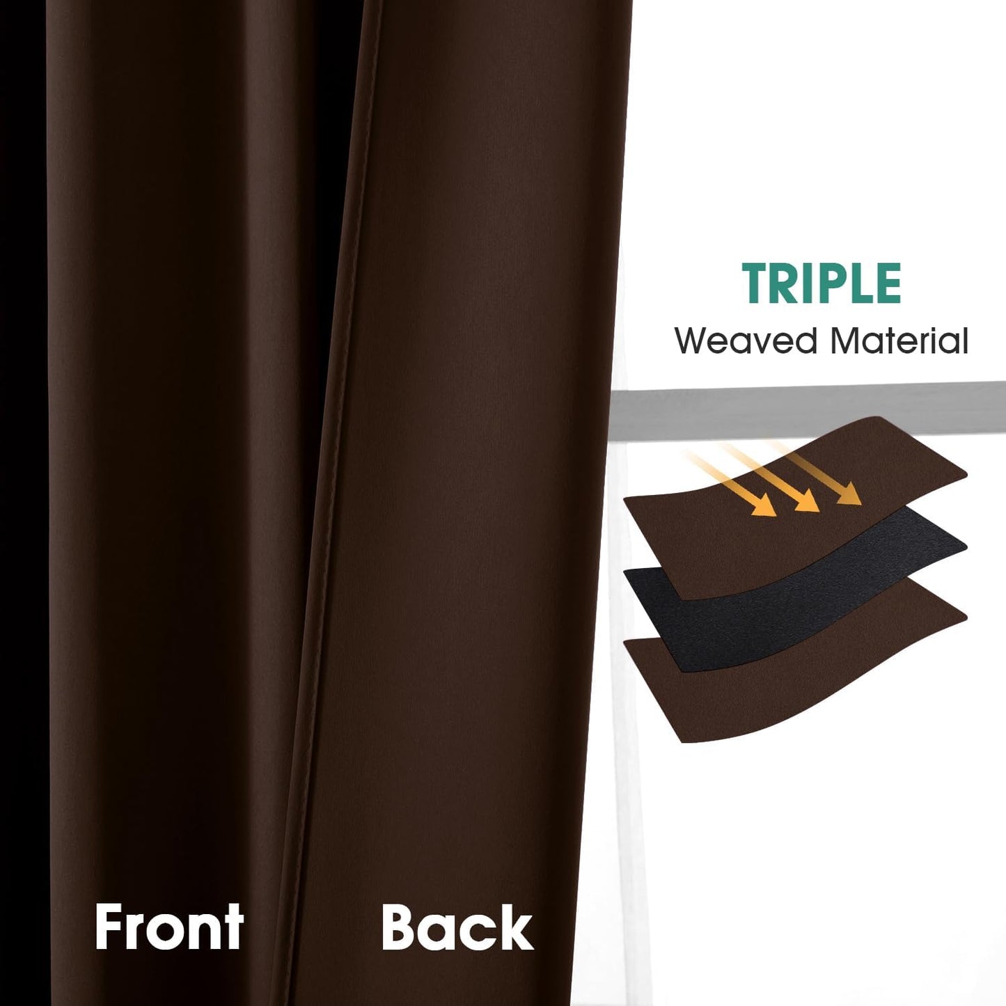 Chocolate Brown Blackout Curtains, 2 Pages Room Darkening Bedroom Pinch Pleated Curtains Thermal Insulated Back Tab Rod Pocket Drapes for Bedroom, W52 X L63