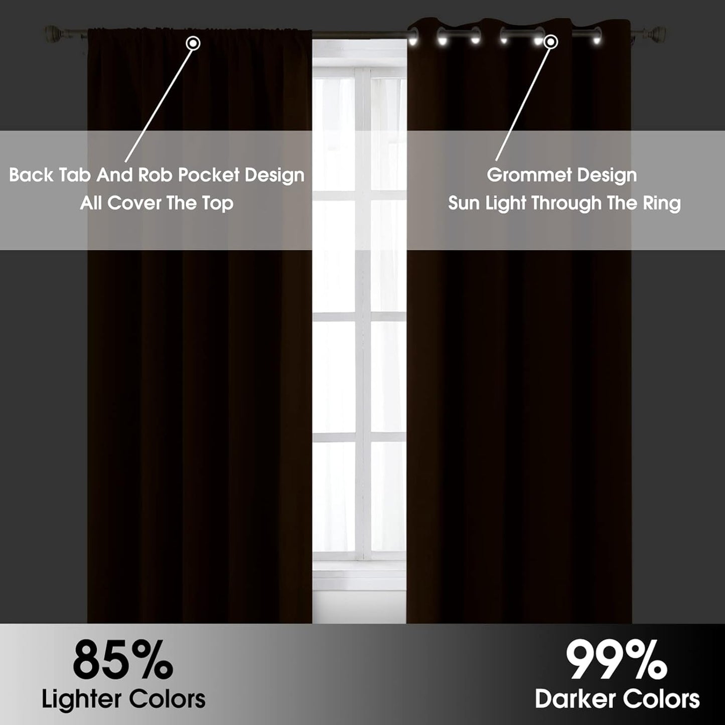 Chocolate Brown Blackout Curtains, 2 Pages Room Darkening Bedroom Pinch Pleated Curtains Thermal Insulated Back Tab Rod Pocket Drapes for Bedroom, W52 X L63