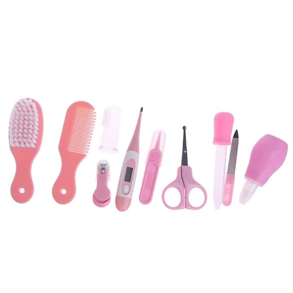 Baby Grooming Kit, 10 in 1 Baby Hair Brush/Nail Clipper/Nose Cleaner/Finger Toothbrush/Nail Scissors/Manicure Kit for Baby Care Keep Healthy and Clean Pink