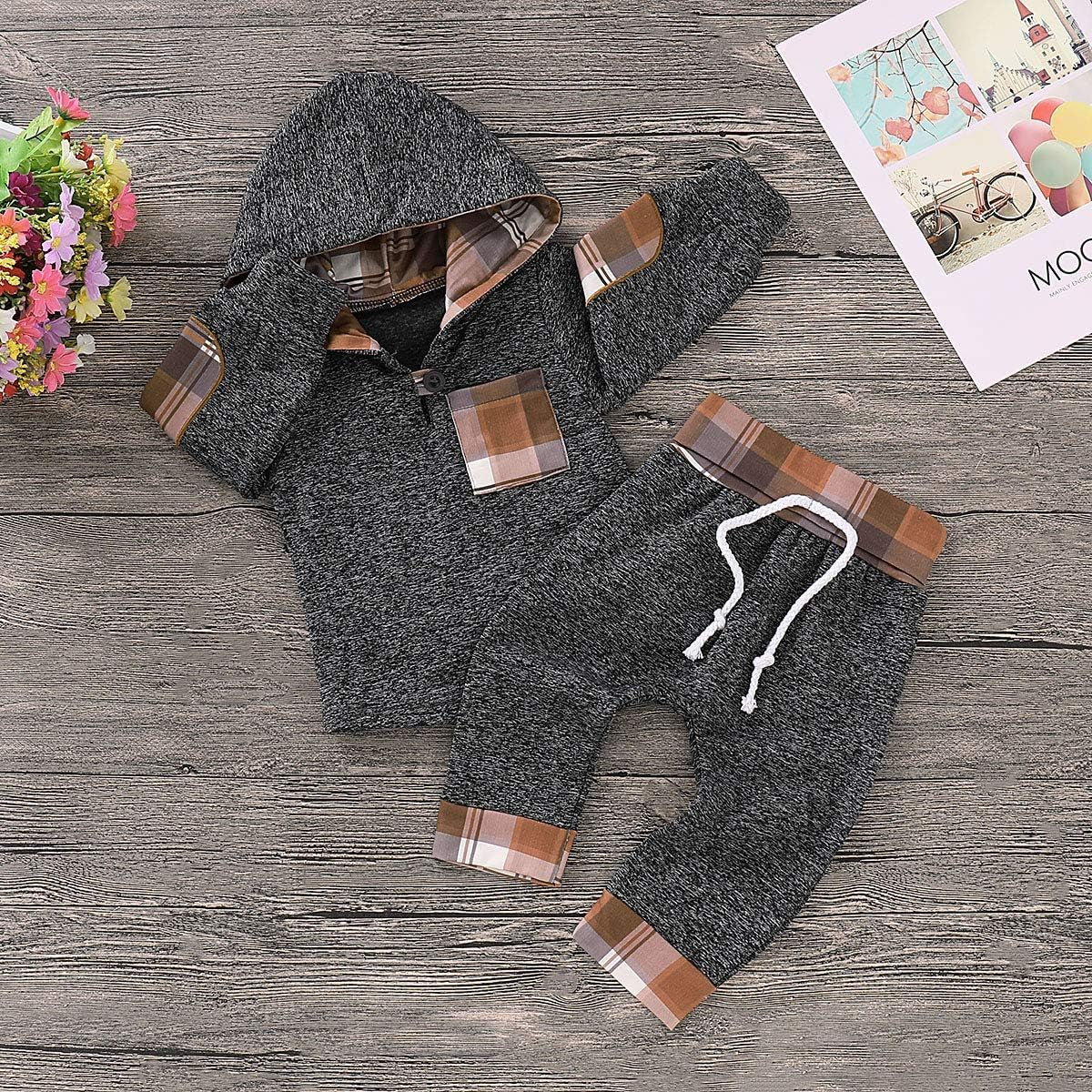 Toddler Baby Boy Clothes – Plaid Hoodie & Pants Outfit Set | 2PCS Fall Winter Infant Christmas Outfit (0–3T)