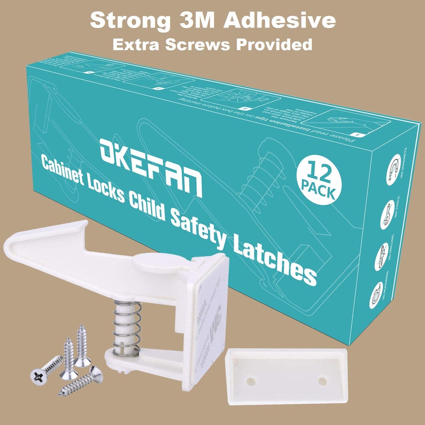 Cabinet Locks Child Safety Latches - 12 Pack Baby Proofing Cabinets Drawer Lock Adhesive Latch for Kids Proof Drawers No Drilling Tools Needed (White)
