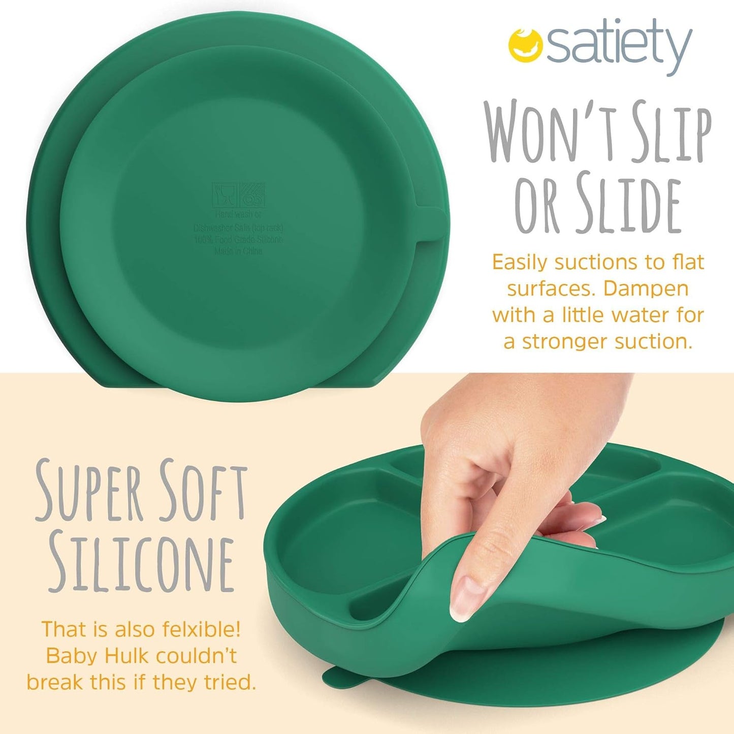Toddler Plates Suction Plates for Baby Silicone Baby Plates 100% Food-Grade Silicone, First Stage Toddler Plate with Suction Feeding Supplies for Kids, Microwave & Dishwasher Safe Green
