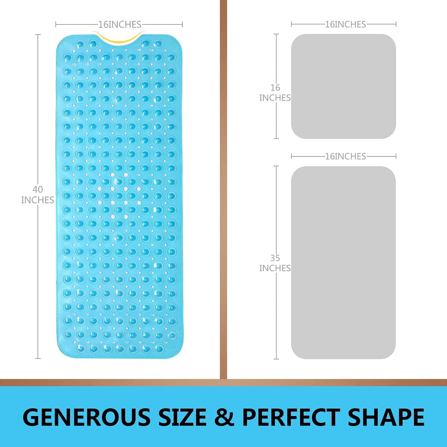 Upgrade Baby Bath Mat Non Slip Extra Long Bathtub Mat for Kids 40 X 16 Inch - Eco Friendly Bath Tub Mat with 200 Big Suction Cups,Machine Washable Shower Mat,Blue