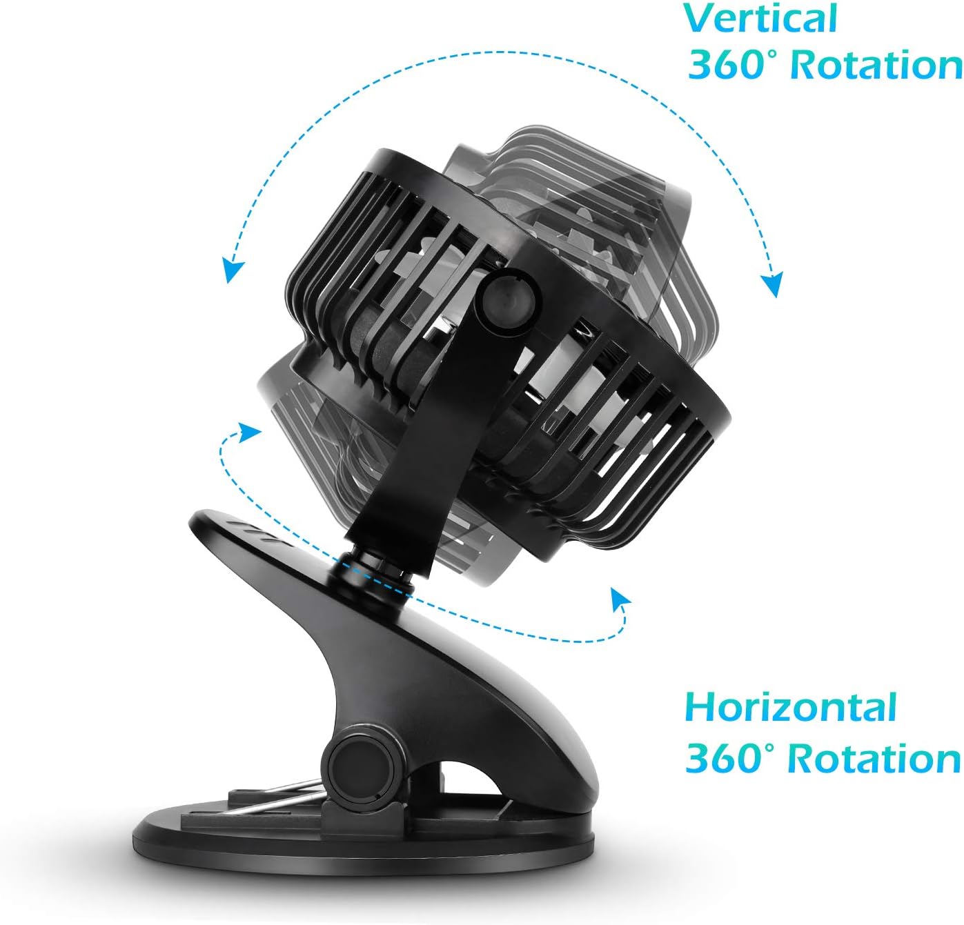 Battery Operated Stroller Fan, Rechargeable USB Powered Mini Clip on Desk Fan