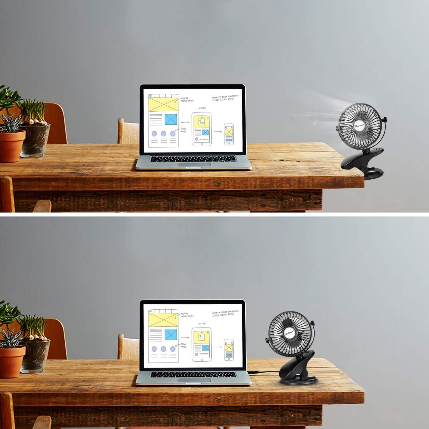 Battery Operated Stroller Fan, Rechargeable USB Powered Mini Clip on Desk Fan