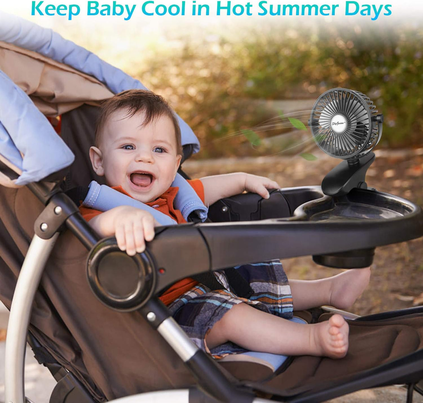 Battery Operated Stroller Fan, Rechargeable USB Powered Mini Clip on Desk Fan