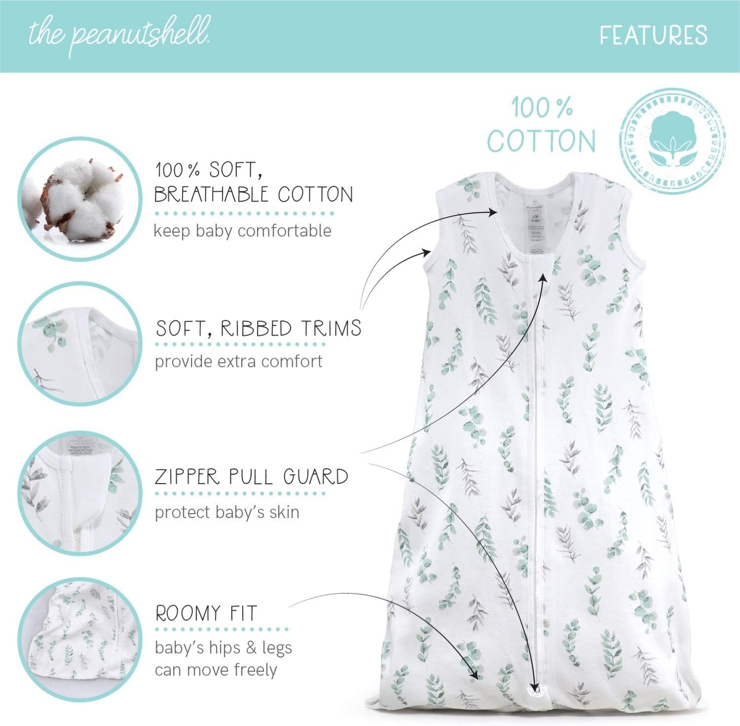 Wearable Blanket Sleep Sack for Baby Girls, Farmhouse Floral, Sizes up to 12 Months (Small/Medium)