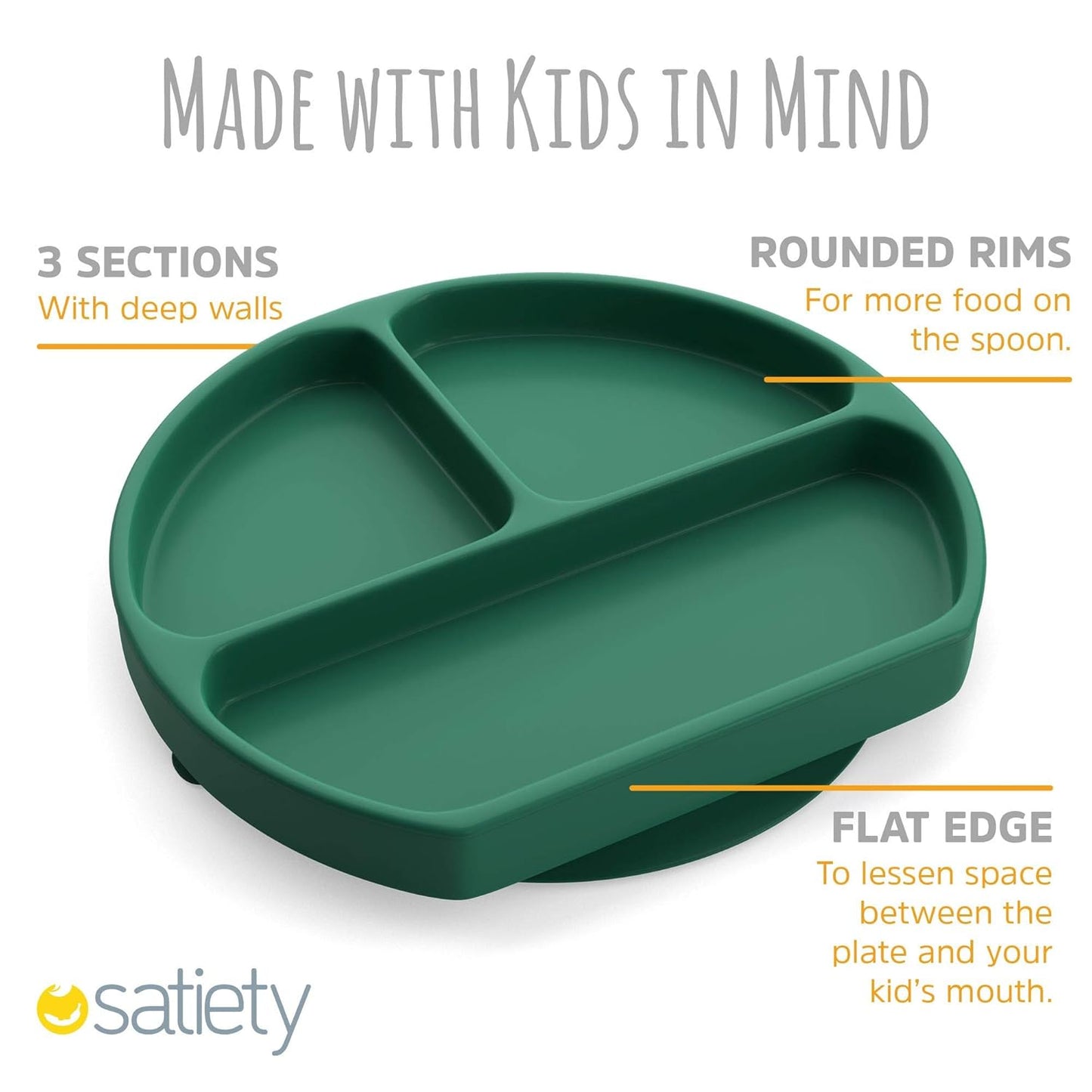 Toddler Plates Suction Plates for Baby Silicone Baby Plates 100% Food-Grade Silicone, First Stage Toddler Plate with Suction Feeding Supplies for Kids, Microwave & Dishwasher Safe Green