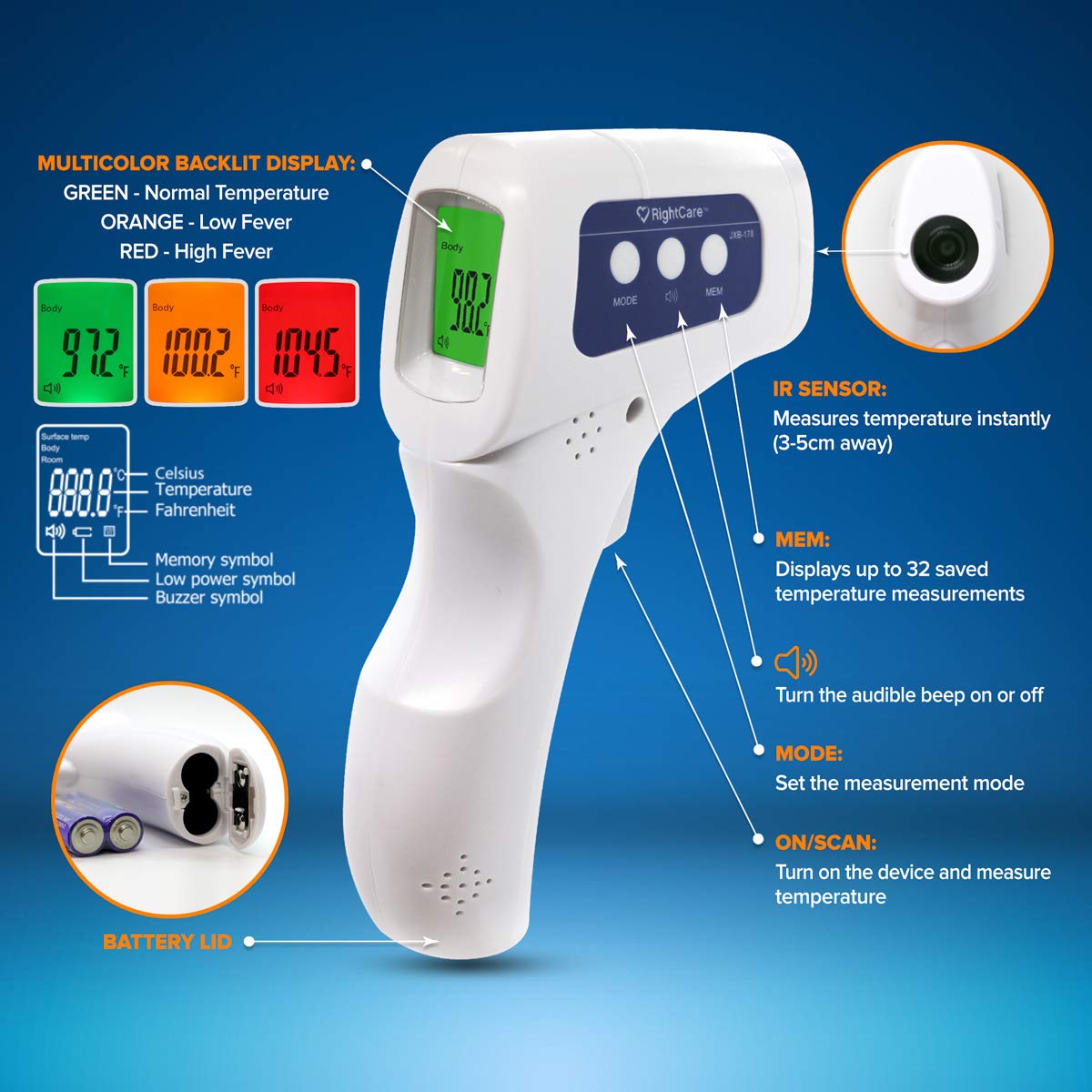 No-Touch Infrared Forehead Thermometer with Instant Results for School, Home, and Businesses, 1 Count