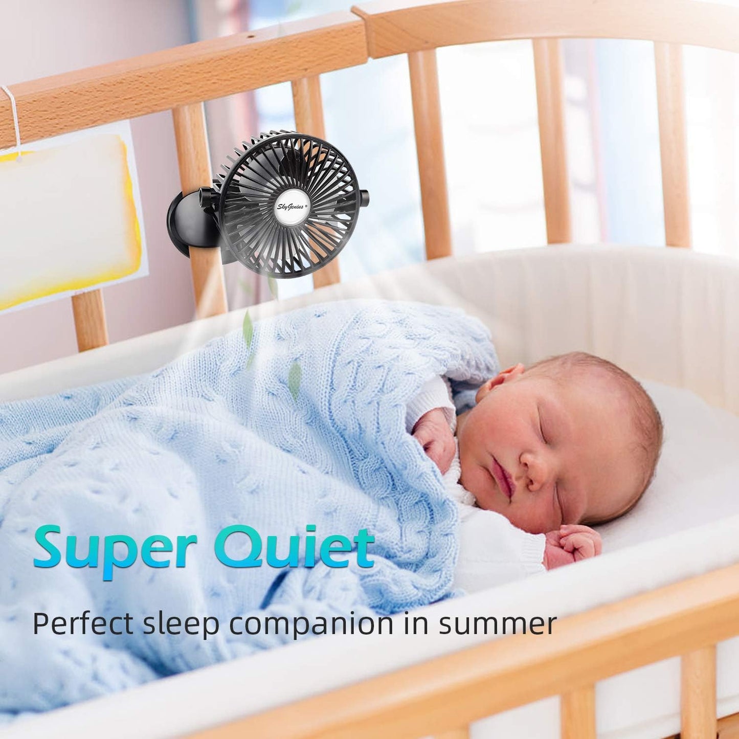 Battery Operated Stroller Fan, Rechargeable USB Powered Mini Clip on Desk Fan