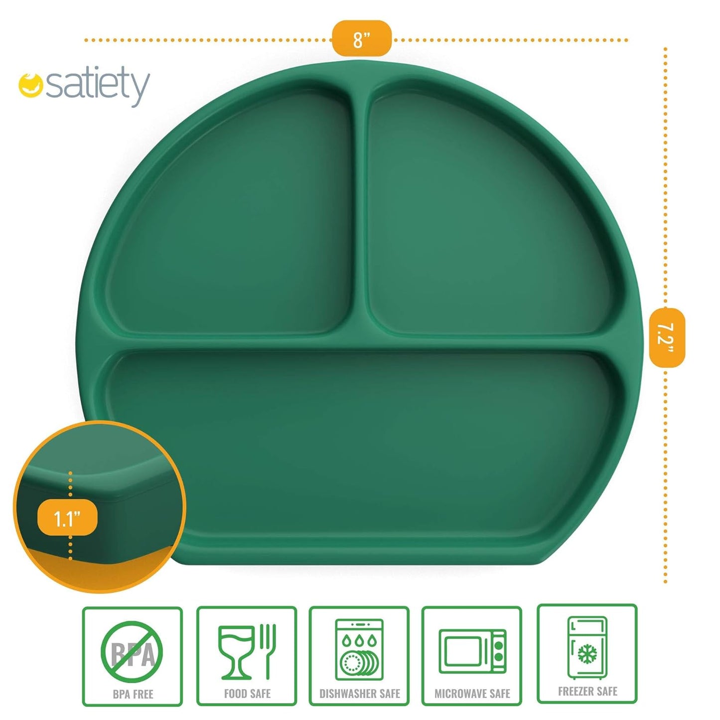 Toddler Plates Suction Plates for Baby Silicone Baby Plates 100% Food-Grade Silicone, First Stage Toddler Plate with Suction Feeding Supplies for Kids, Microwave & Dishwasher Safe Green