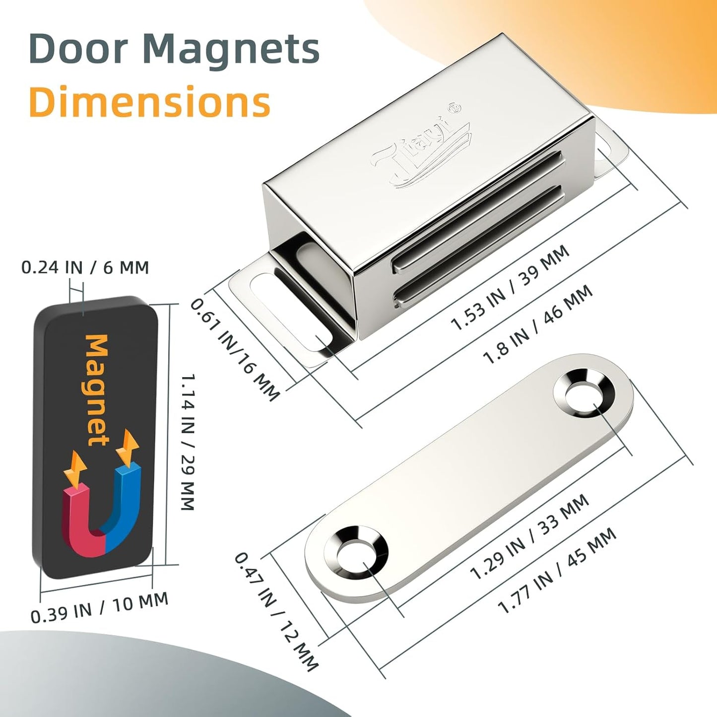 Cabinet Magnets 12 Pack Magnetic Door Catch Stainless Steel Kitchen Cabinet Magnetic Catch Drawer Magnet for Cabinet Door Cupboard Magnetic Closures for Cabinet Magnetic Latches Cabinet Closer