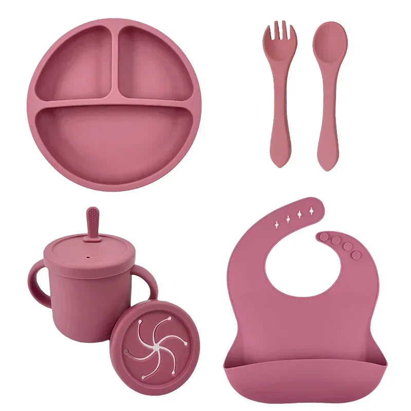 Silicone Baby Feeding Set Suction Bowl Baby Dinning Plate Straw Cup Bibs Spoon Forks for Kids Tableware BPA Free Children Dishes
