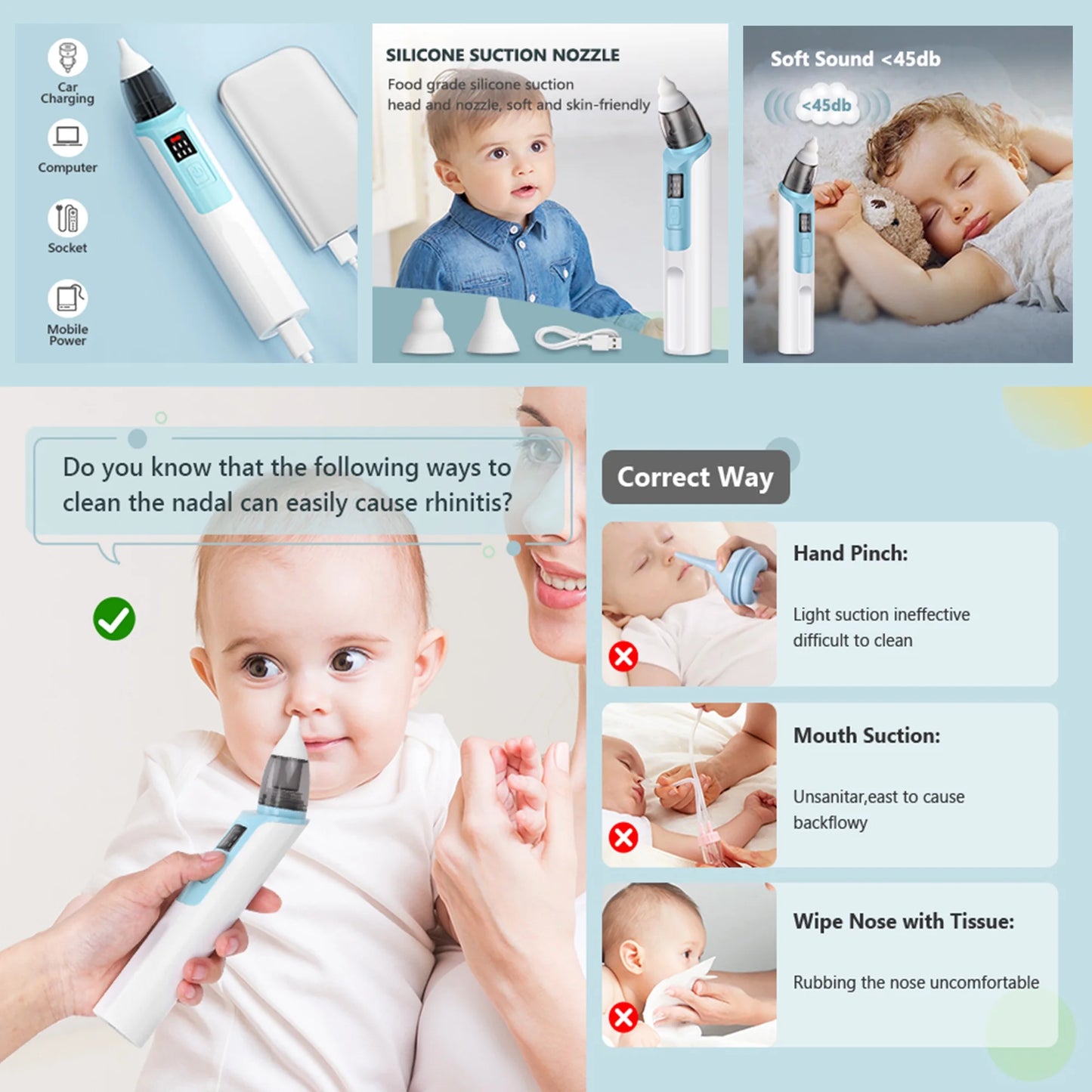 Nasal Aspirator Rechargable Nose Sucker 6 Suctions Power Snot Suction Nose Suction for Toddlers Newborn and Infants