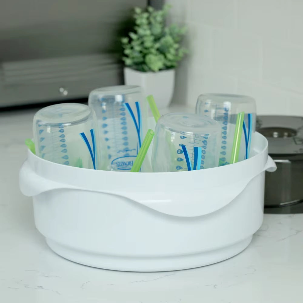 Microwave Steam Sterilizer Baby Bottles Pacifiers Accessories Fast Sterilization Eliminates Bacteria Lightweight Portable Easy