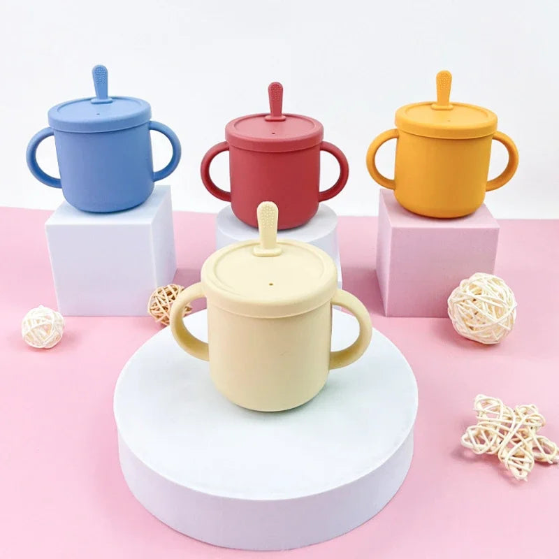 Silicone Baby Feeding Set Suction Bowl Baby Dinning Plate Straw Cup Bibs Spoon Forks for Kids Tableware BPA Free Children Dishes