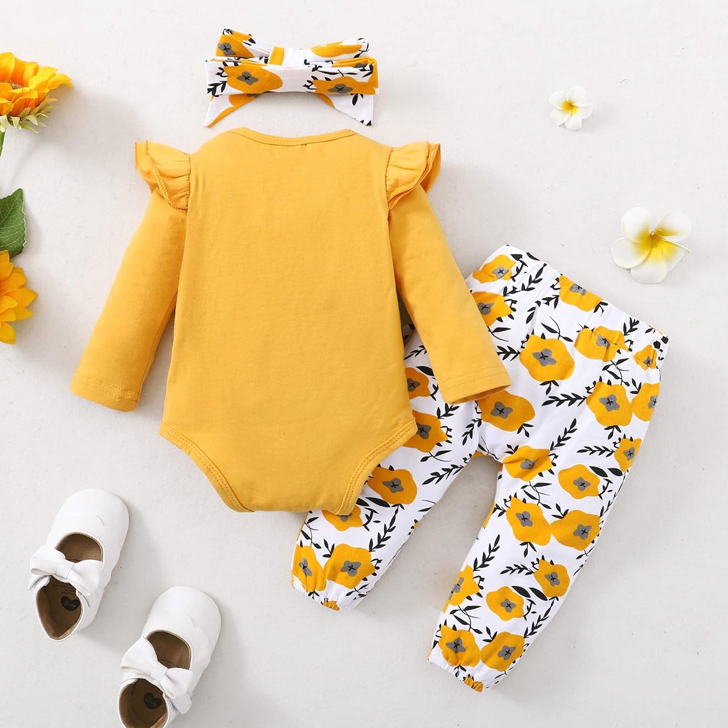 Newborn Infant Baby Girl Clothes – Ruffle Romper & Floral Pants Outfit | Fall Winter Clothing Set