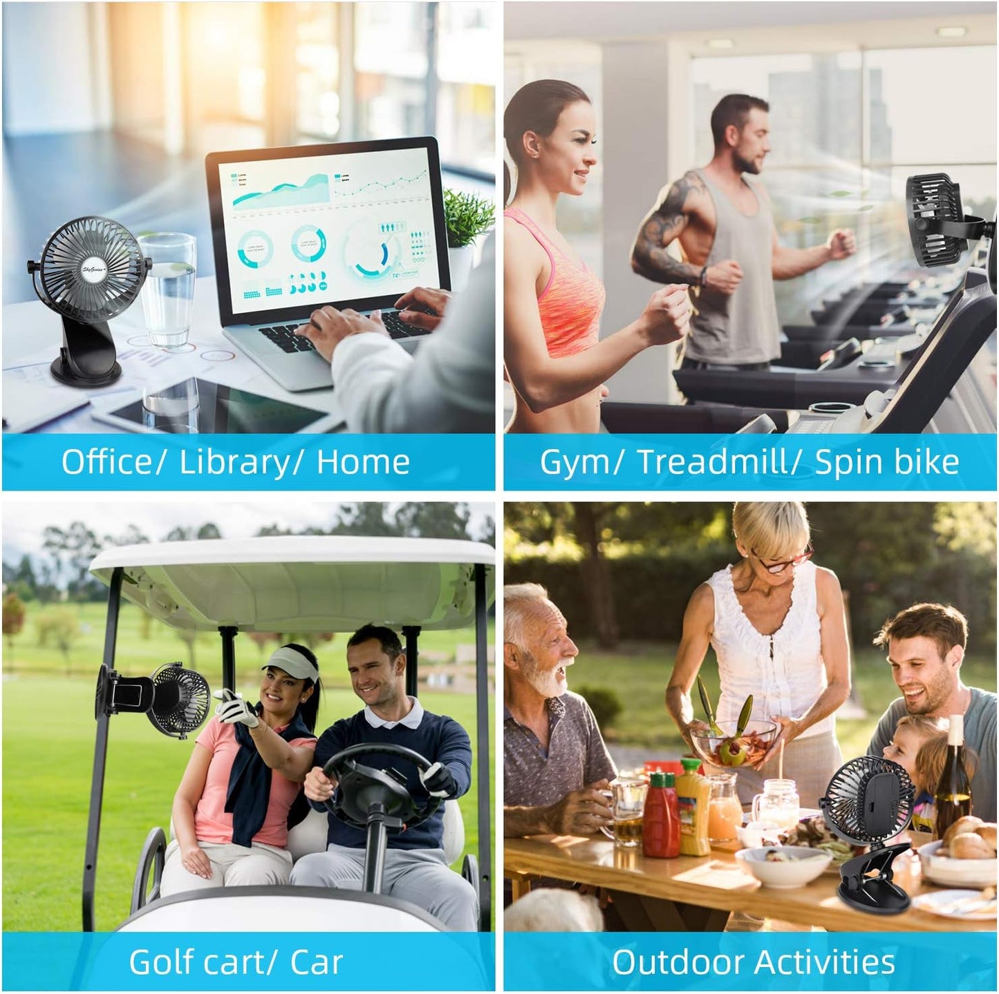 Battery Operated Stroller Fan, Rechargeable USB Powered Mini Clip on Desk Fan