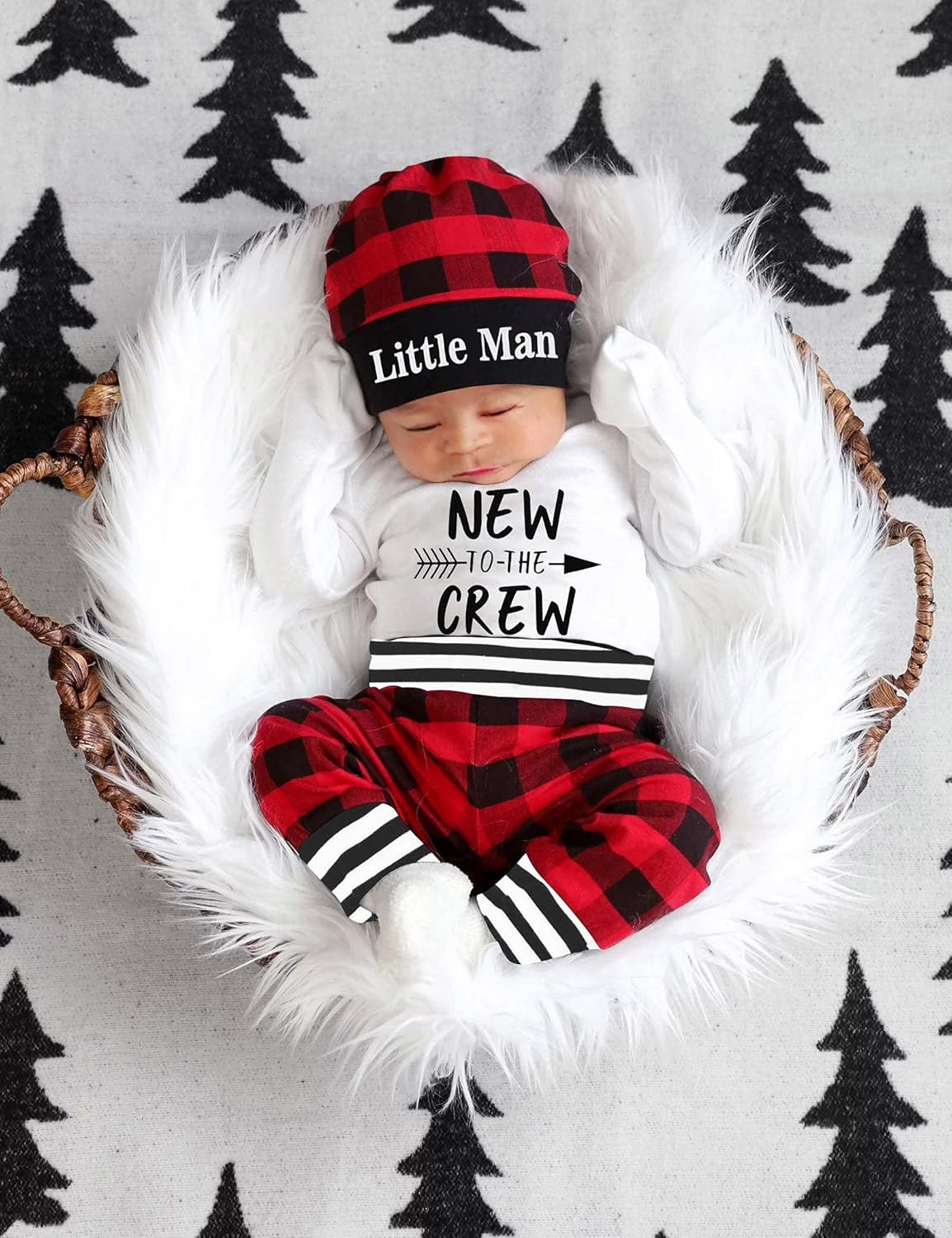 Newborn Baby Boy Clothes – “New to the Crew” Letter Print Romper, Pants & Hat | 3PCS Infant Outfit Set