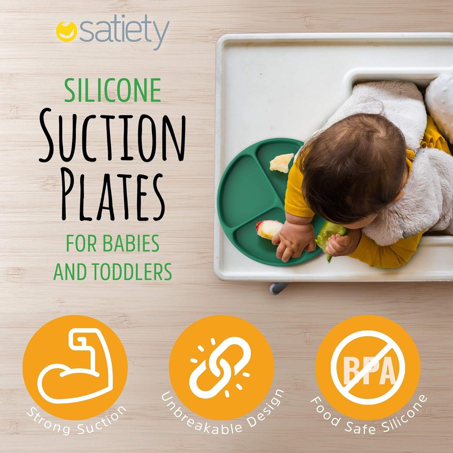 Toddler Plates Suction Plates for Baby Silicone Baby Plates 100% Food-Grade Silicone, First Stage Toddler Plate with Suction Feeding Supplies for Kids, Microwave & Dishwasher Safe Green