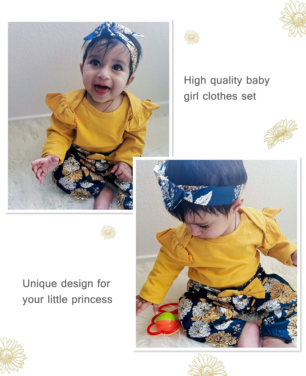 Adorable Newborn Girl Fall Outfit: Ruffle Sleeve Romper & Pants Set in Sunny Yellow! Perfect for Winter! πΌπΆπ #BabyFashion #CuteOutfits #NewbornStyle