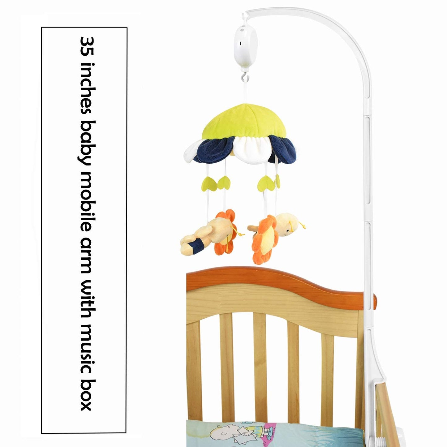 35 Inches Baby Crib Mobile Arm with Music Box,Mobile Arm for Crib Baby Mobile Hanger,Crib Mobile Motor with 3 Modes(Rotating& Music,Rotating Only, Music Only,35 Lullabies,30 Min Auto-Off.