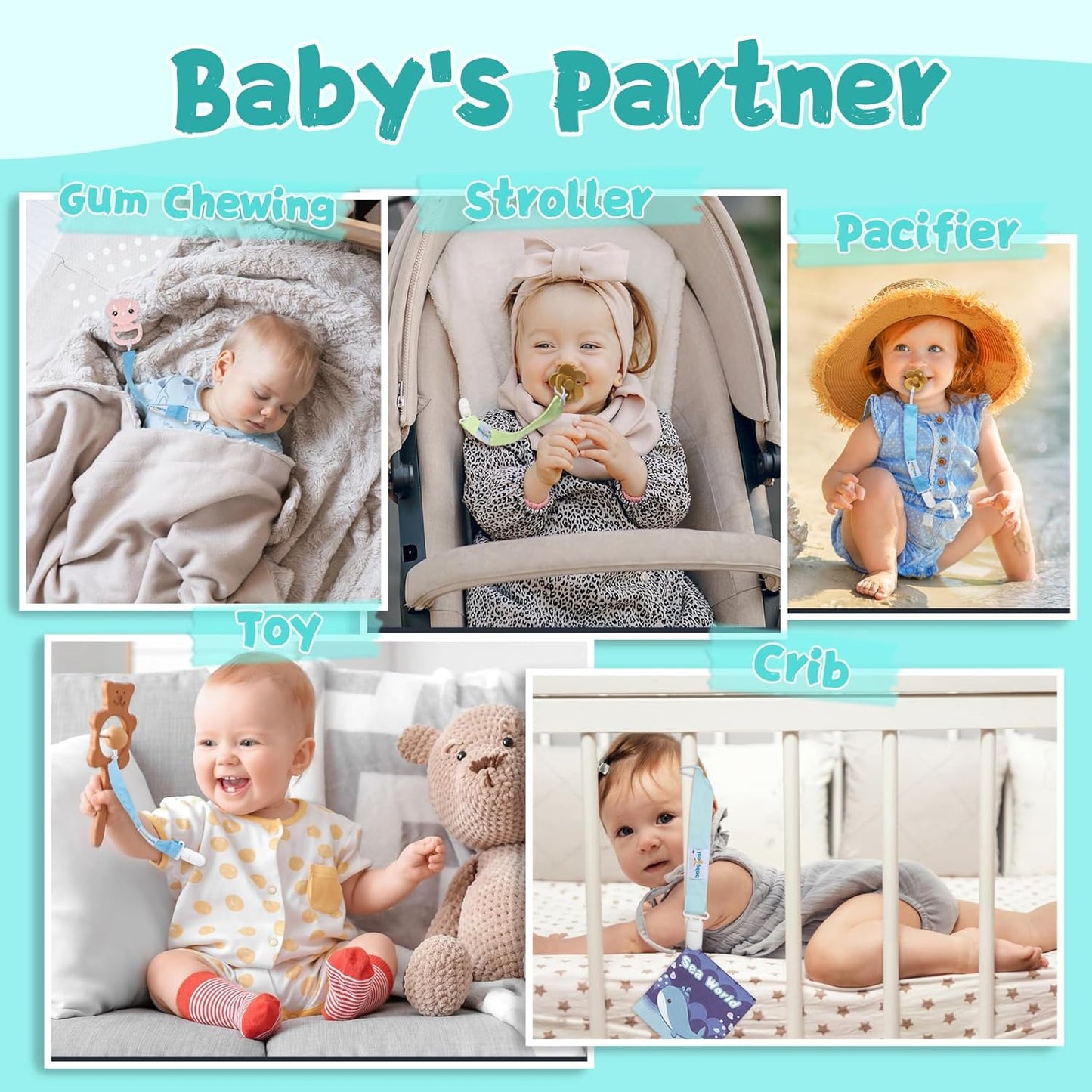Neutral Pacifier Clips, 4 Pack Binky Paci Holder and Leash for Boys and Girls Fits for Most Pacifier, Binkie Styles & Baby Teethers & Toys and Gift 4PS07-B