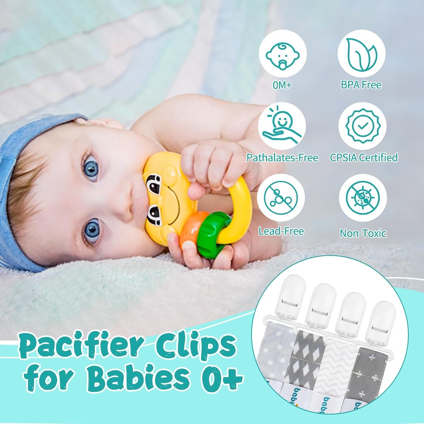 Neutral Pacifier Clips, 4 Pack Binky Paci Holder and Leash for Boys and Girls Fits for Most Pacifier, Binkie Styles & Baby Teethers & Toys and Gift 4PS07-B