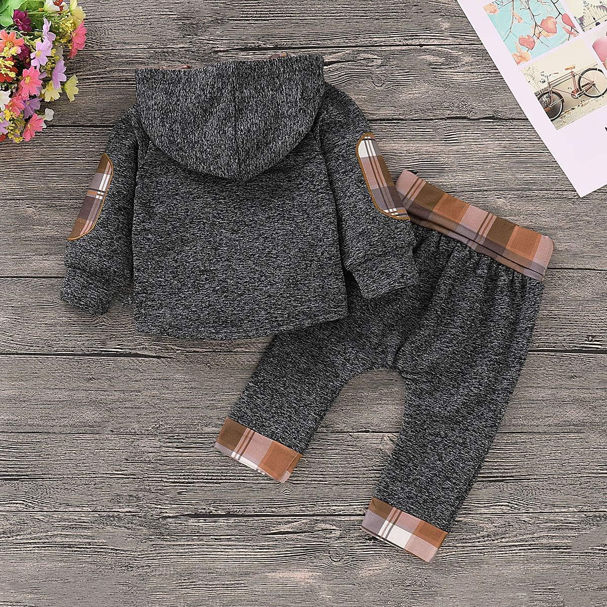 Toddler Baby Boy Clothes – Plaid Hoodie & Pants Outfit Set | 2PCS Fall Winter Infant Christmas Outfit (0–3T)
