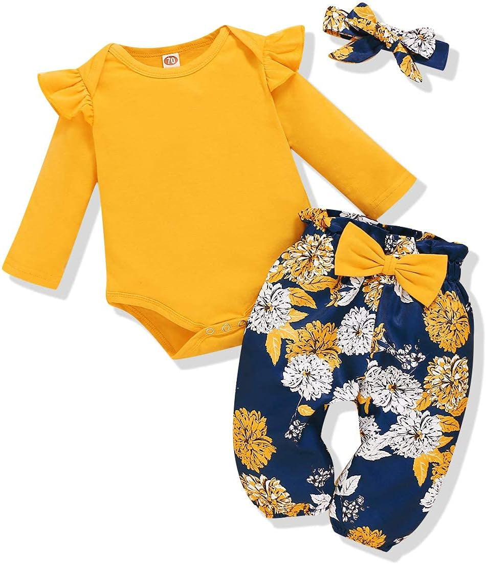 Adorable Newborn Girl Fall Outfit: Ruffle Sleeve Romper & Pants Set in Sunny Yellow! Perfect for Winter! πΌπΆπ #BabyFashion #CuteOutfits #NewbornStyle