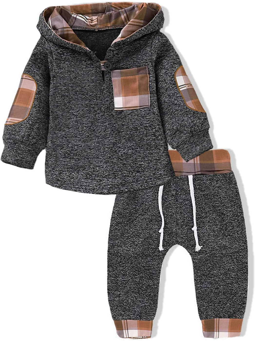 Toddler Baby Boy Clothes – Plaid Hoodie & Pants Outfit Set | 2PCS Fall Winter Infant Christmas Outfit (0–3T)