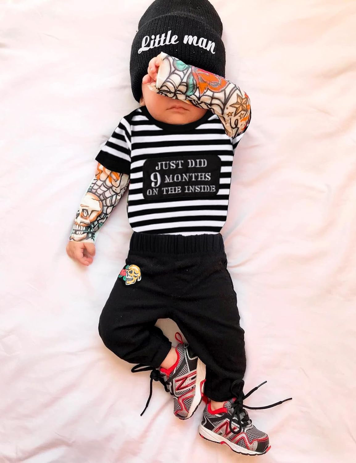 Baby Boy Clothes – Tattoo Sleeve Romper, Pants & Bodysuit | Funny 3PCS Infant Outfit Set