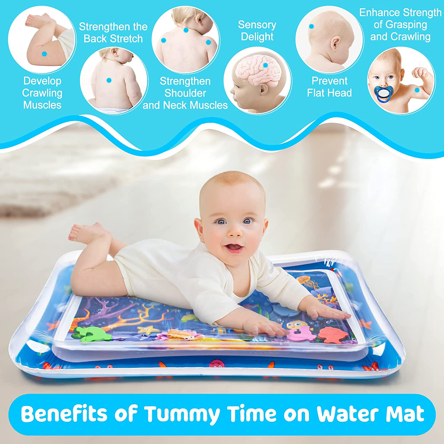 Tummy Time Water Mat丨Inflatable Tummy Time Water Play Mat for Babies, Infants An