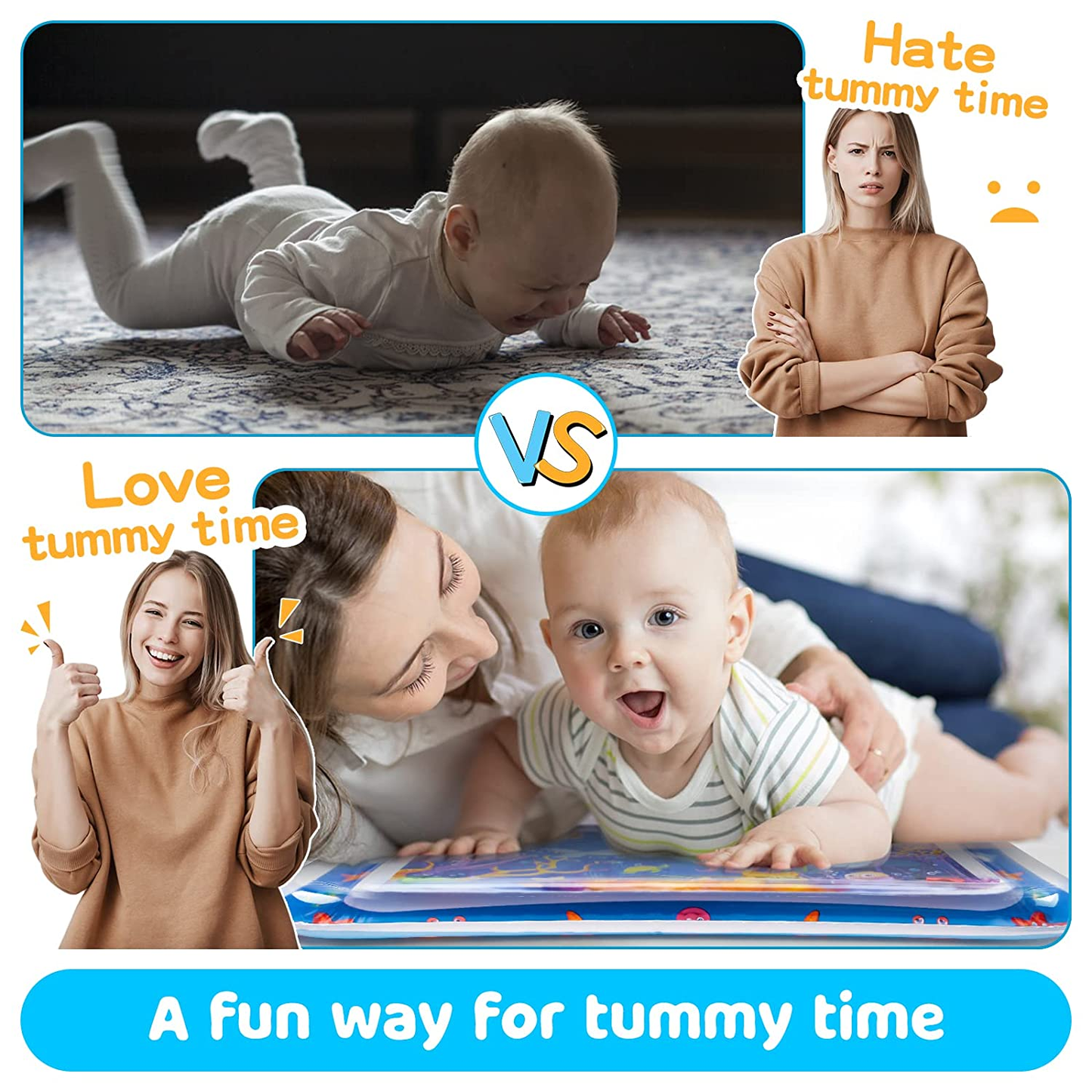 Tummy Time Water Mat丨Inflatable Tummy Time Water Play Mat for Babies, Infants An