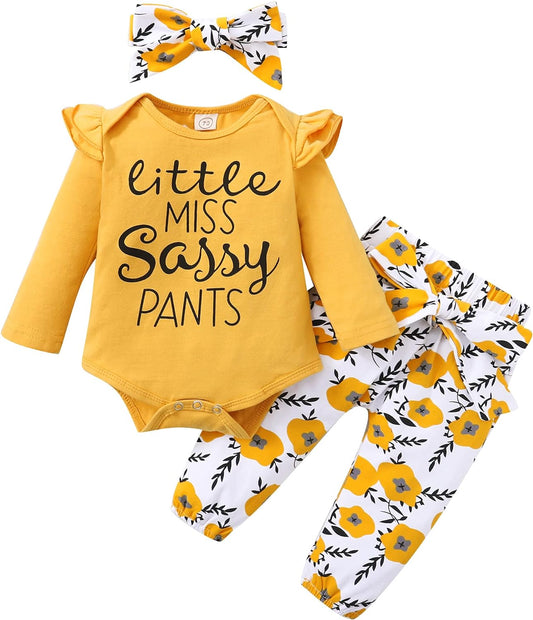 Newborn Infant Baby Girl Clothes – Ruffle Romper & Floral Pants Outfit | Fall Winter Clothing Set