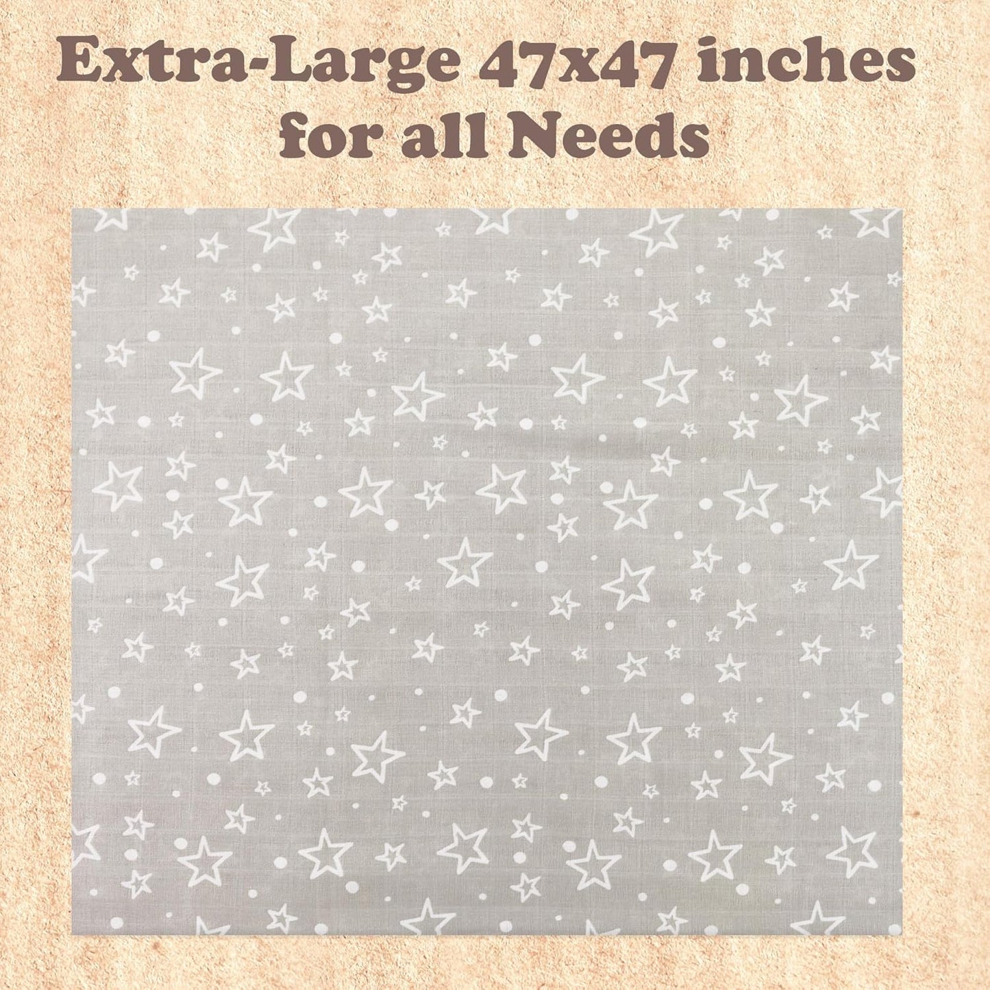 Muslin Swaddle Blankets, Swaddle Blanket for Baby Boys and Girls, 3-Pack Breathable Premium 100% Cotton Baby Receiving Blankets, Exta Large Size 47X47 Inches, Grey