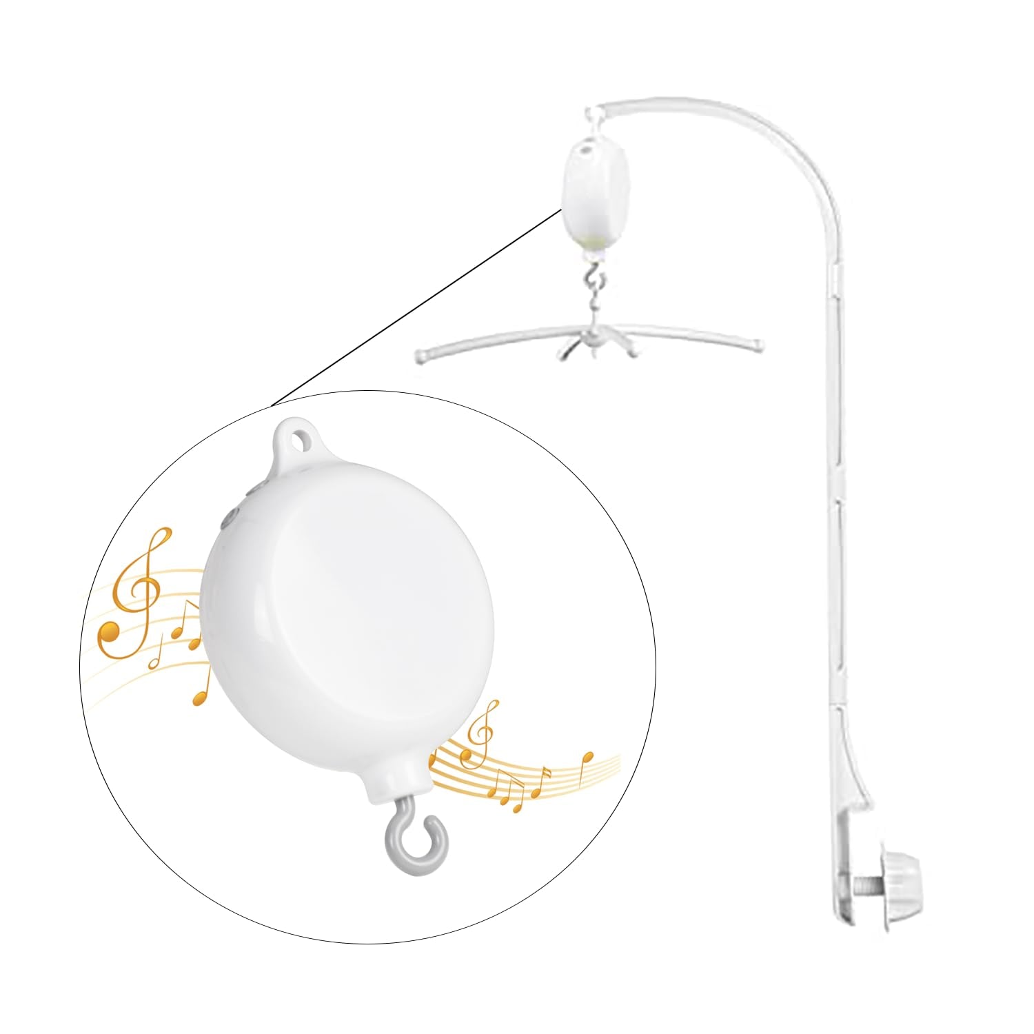 35 Inches Baby Crib Mobile Arm with Music Box,Mobile Arm for Crib Baby Mobile Hanger,Crib Mobile Motor with 3 Modes（Rotating& Music,Rotating Only, Music Only,35 Lullabies,30 Min Auto-Off.