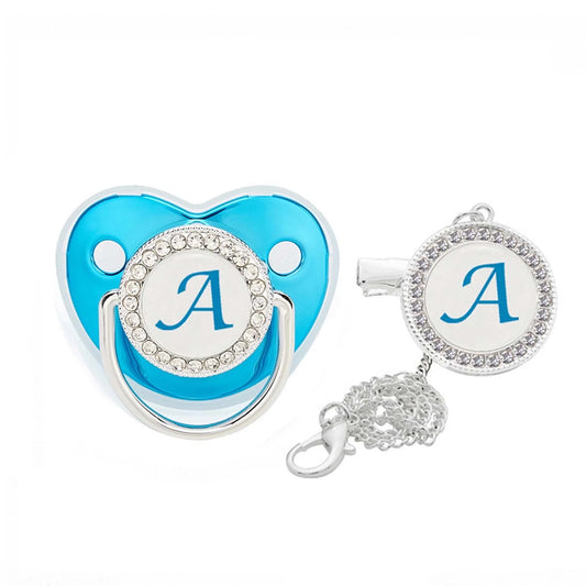 Baby Pacifier 26 Letter Name Initials Clip Silicone Baby Pacifier Blue Shiny Newborn Pacifier Baby Supplies,Summer Savings