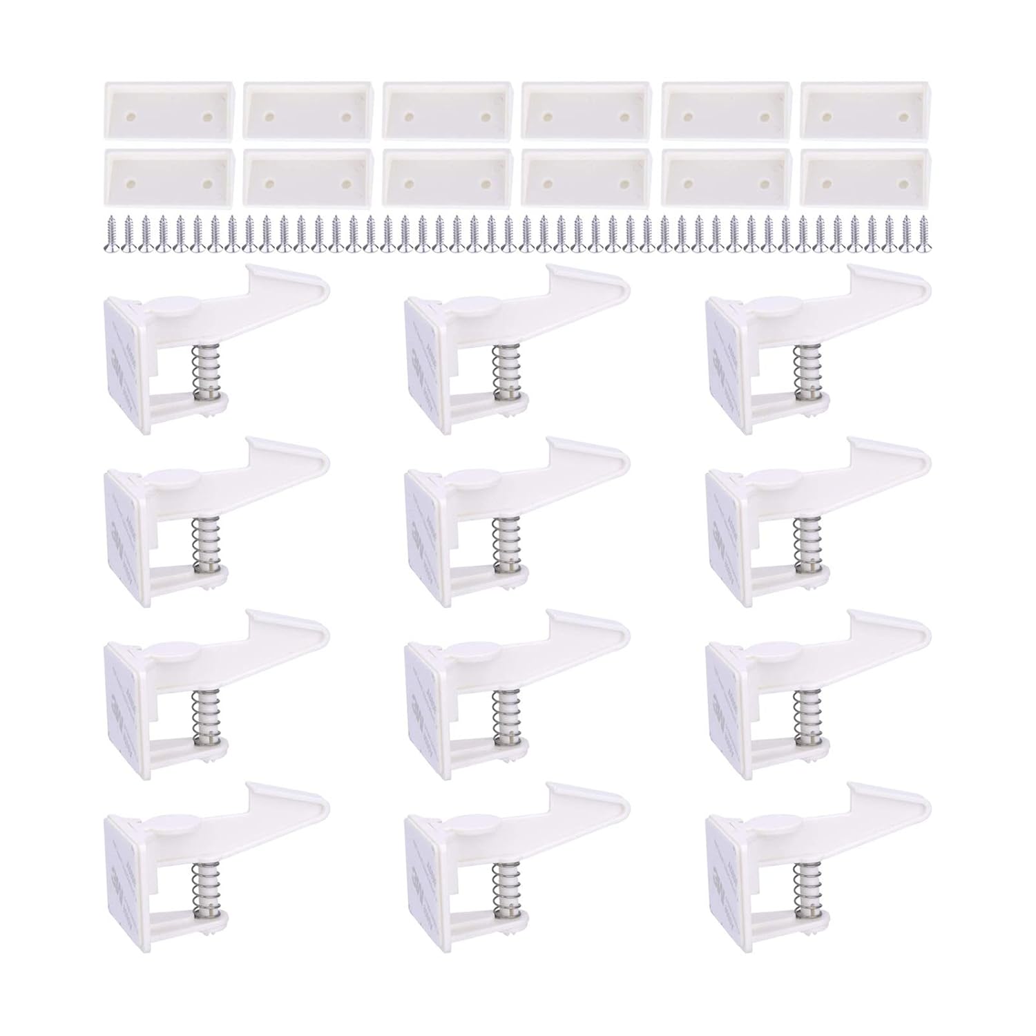 Cabinet Locks Child Safety Latches -  12 Pack Baby Proofing Cabinets Drawer Lock Adhesive Latch for Kids Proof Drawers No Drilling Tools Needed (White)