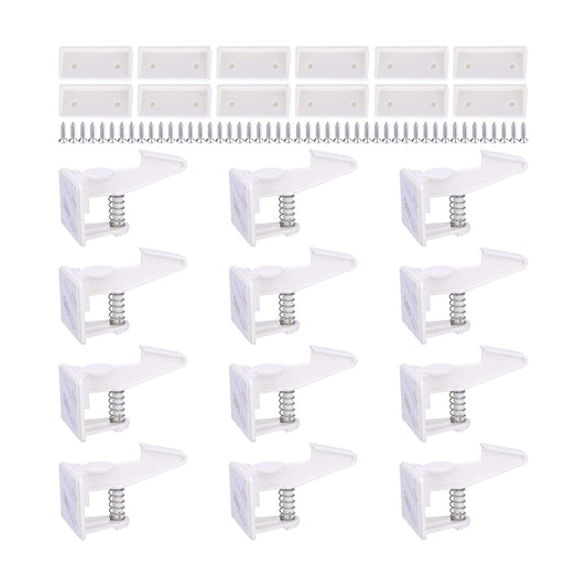 Cabinet Locks Child Safety Latches -  12 Pack Baby Proofing Cabinets Drawer Lock Adhesive Latch for Kids Proof Drawers No Drilling Tools Needed (White)