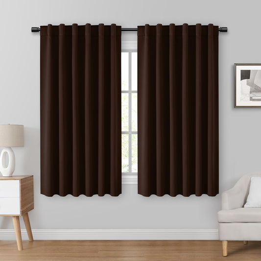 Chocolate Brown Blackout Curtains, 2 Pages Room Darkening Bedroom Pinch Pleated Curtains Thermal Insulated Back Tab Rod Pocket Drapes for Bedroom, W52 X L63