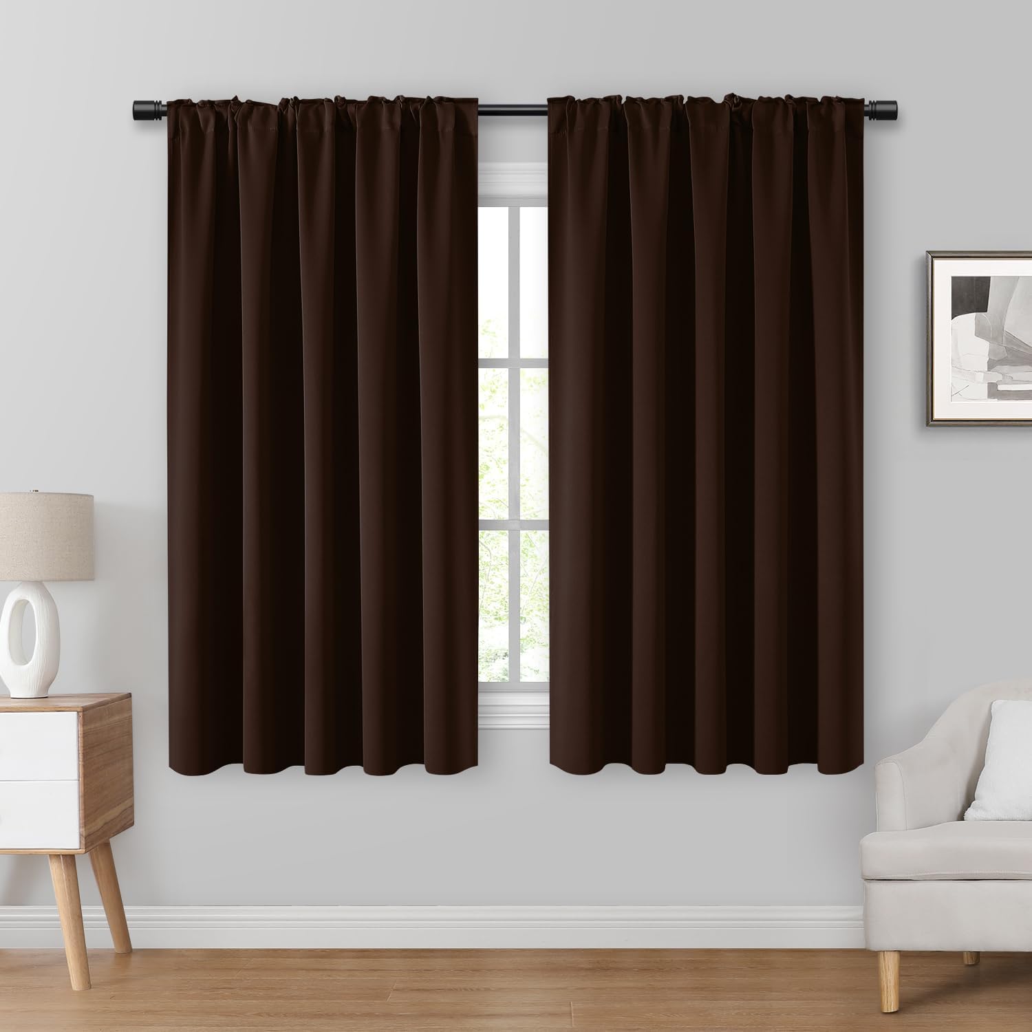 Chocolate Brown Blackout Curtains, 2 Pages Room Darkening Bedroom Pinch Pleated Curtains Thermal Insulated Back Tab Rod Pocket Drapes for Bedroom, W52 X L63