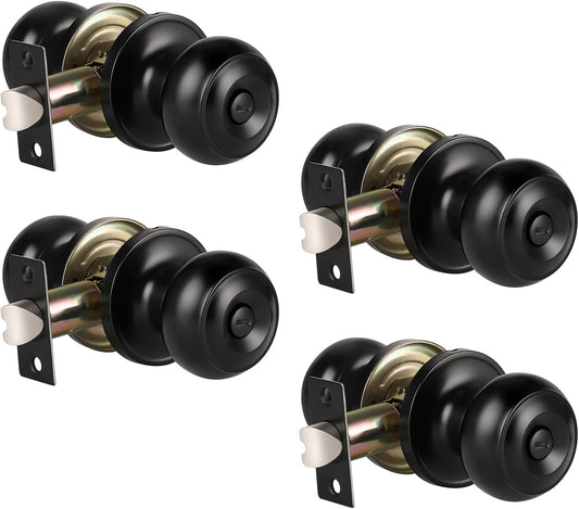 4 Pack Black Interior Door Knob, Matte Black Interior Privacy Door Knobs, Black Bedroom Door Knobs, Locking Door Knob for Bathroom, Indoor Door Knob, Keyless Door Handle Lock Knob