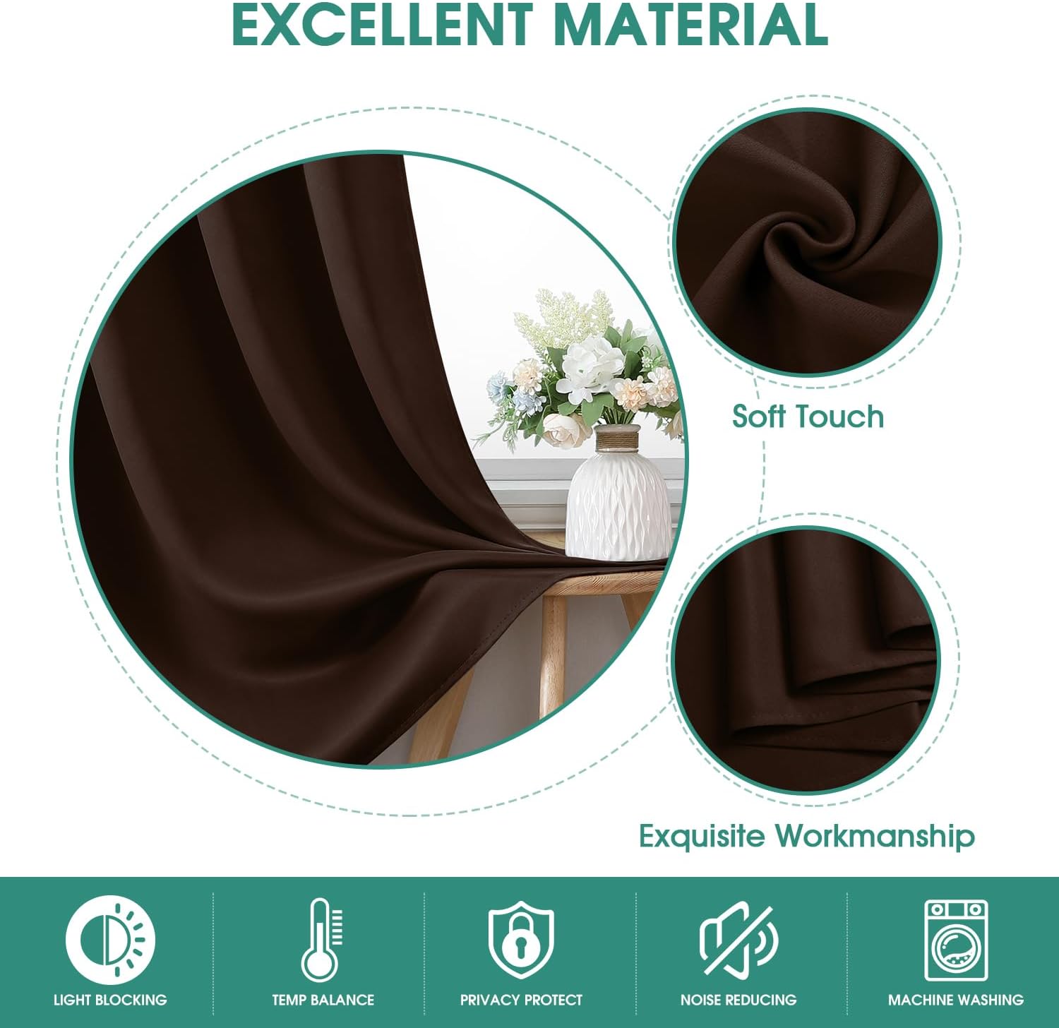 Chocolate Brown Blackout Curtains, 2 Pages Room Darkening Bedroom Pinch Pleated Curtains Thermal Insulated Back Tab Rod Pocket Drapes for Bedroom, W52 X L63
