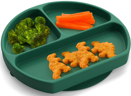 Toddler Plates Suction Plates for Baby Silicone Baby Plates 100% Food-Grade Silicone, First Stage Toddler Plate with Suction Feeding Supplies for Kids, Microwave & Dishwasher Safe Green